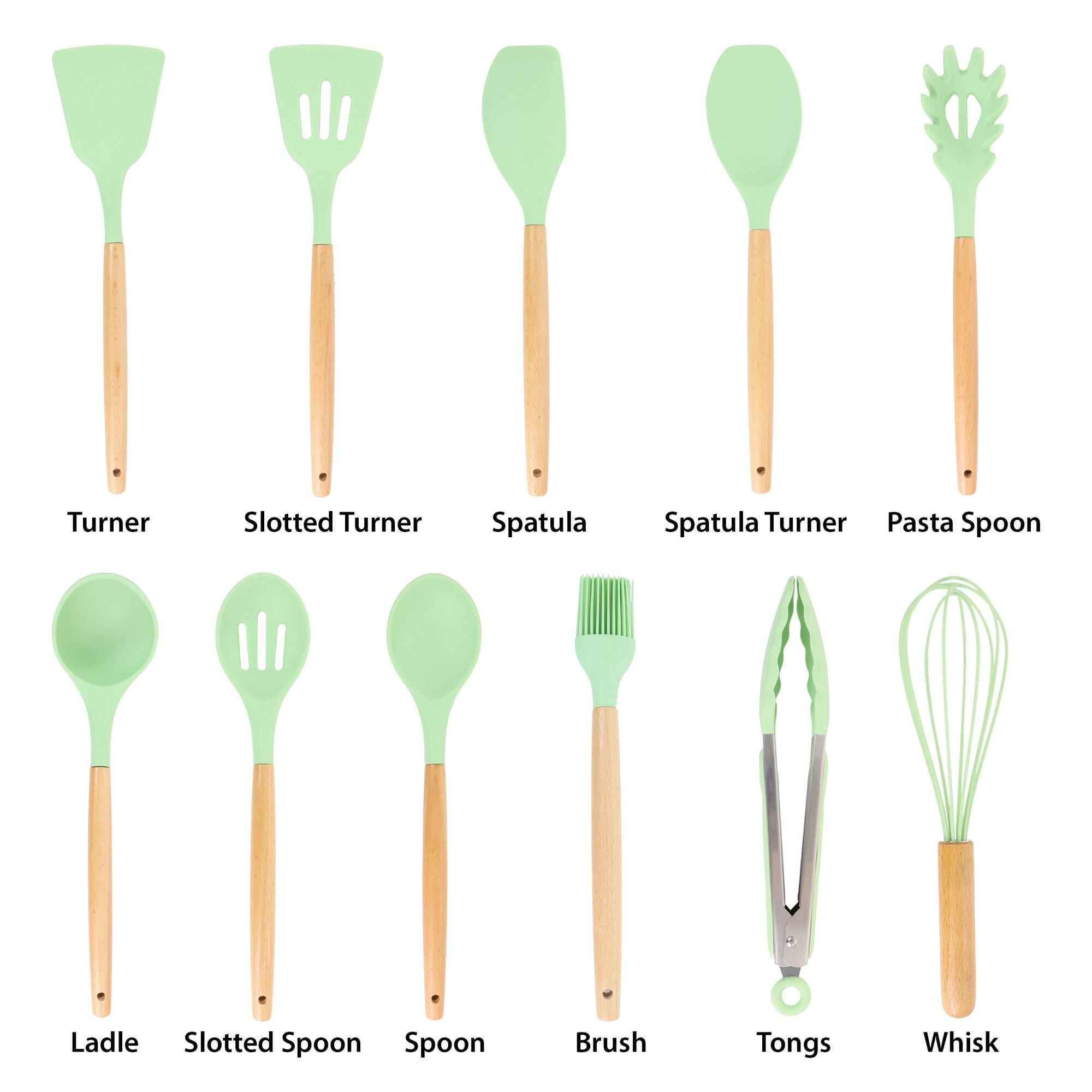 MegaChef Mint Green Silicone & Wood Cooking Utensils Set, 12ct.